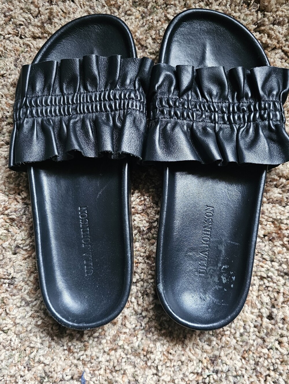 Ulla Johnson Size 8.5 Black Ruffle Rex Slide Sandals